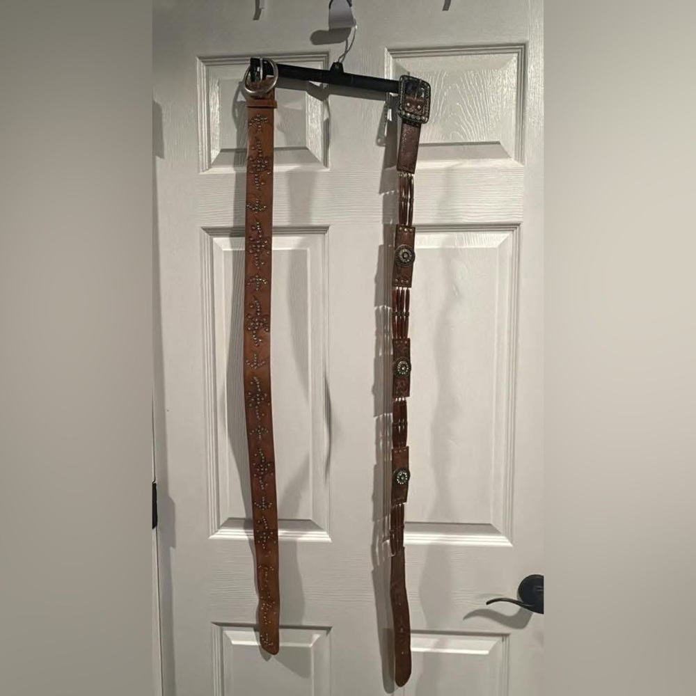 Brown Leather Belts with Embellishments